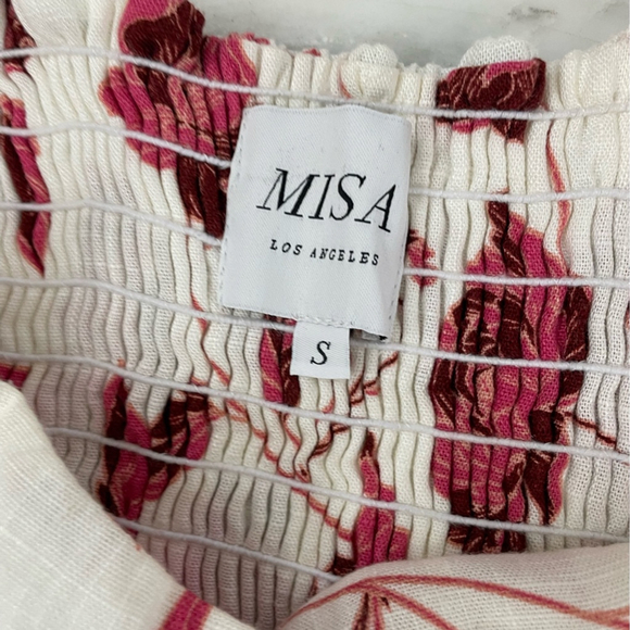 Misa Los Angeles women’s Small linen blend floral pink white wide leg jumpsuit - Picture 11 of 13